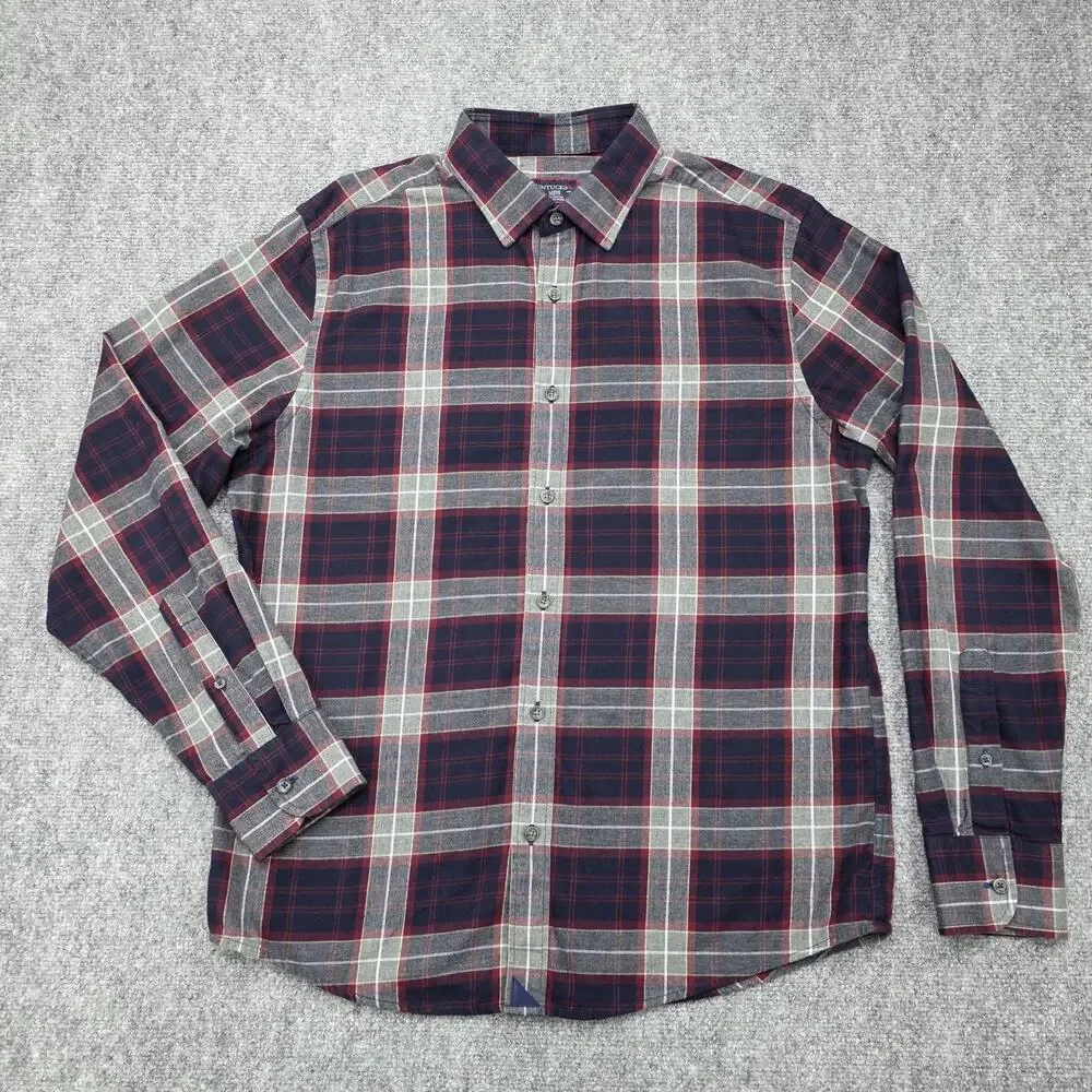 UNTUCKit Shirt Mens Large Red Navy Plaid Alentejo Slim Fit Cotton Button Down